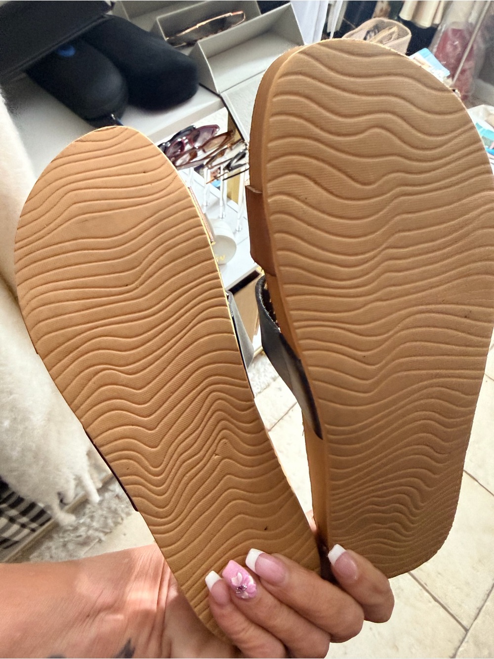 Reef Two-Band Slide Sandals in Black & Brown - Picture 3 of 11